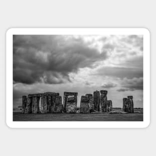 Cloudy Turmoil Above Stone Henge - BW Sticker